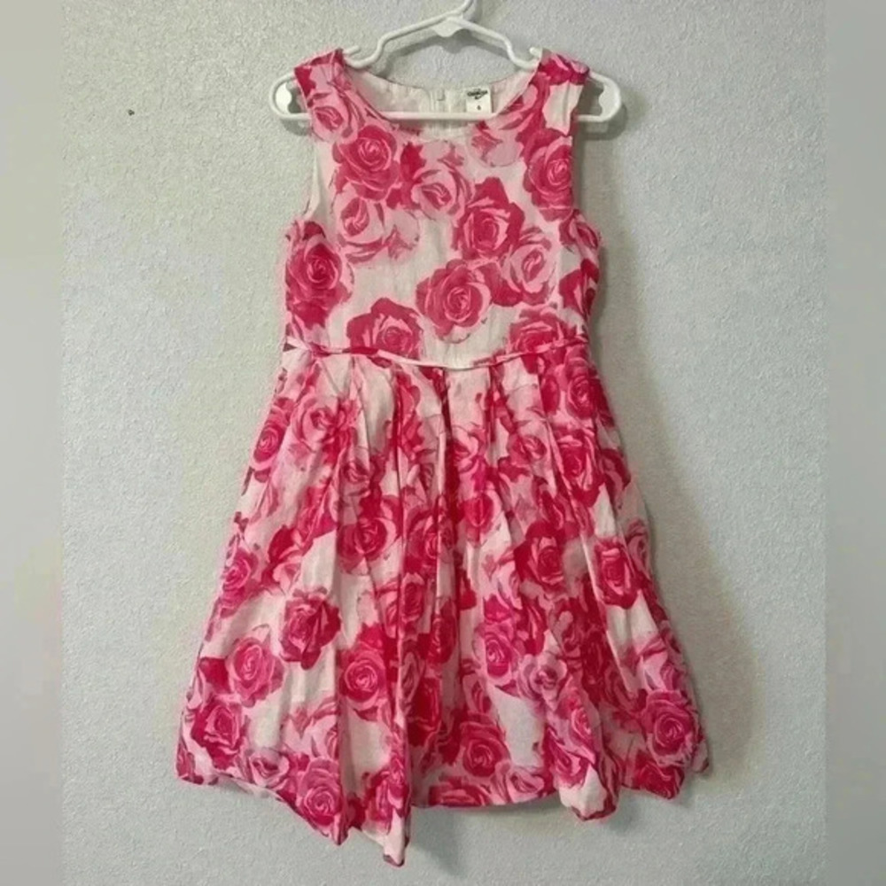 OshKosh B'gosh Floral Dress Kids 6 Pink Excellent Rose Fit & Flare Sleeveless